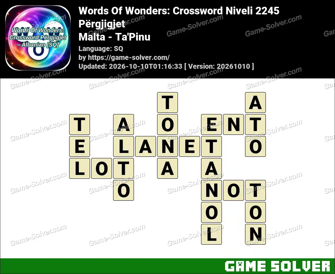 Words Of Wonders: Crossword Niveli 2245 Përgjigjet – Malta – Ta’Pinu